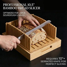 LukieBoee Bamboo Bread Slicer serving-board doubles as an elegant platter.