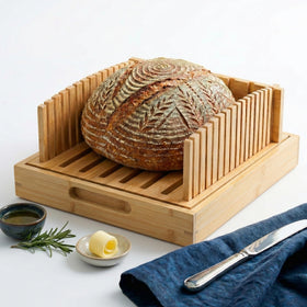 LukieBoee bamboo sourdough slicer top view shows sturdy mortise and tenon joints for stability