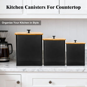 LUKMILEE canisters sealed against moisture, keeping coffee, tea, and sugar fresher.