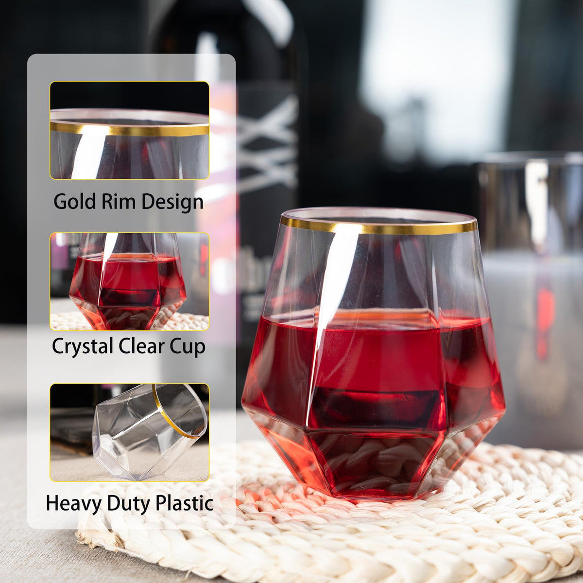 Lullaby 12oz clear cups ideal for wine, champagne, or juice at weddings