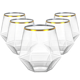 Lullaby 40-piece plastic wine glasses with gold rim for elegant disposable entertaining