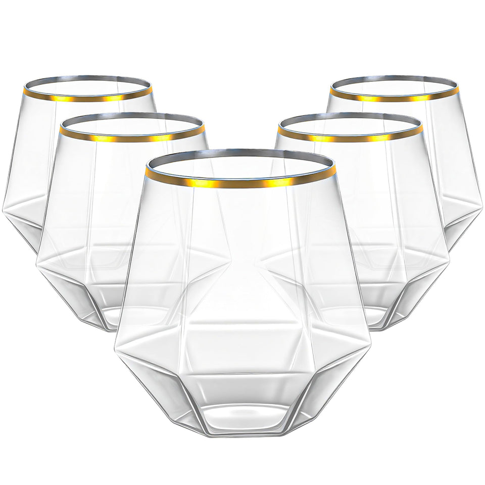 Lullaby 40-piece plastic wine glasses with gold rim for elegant disposable entertaining