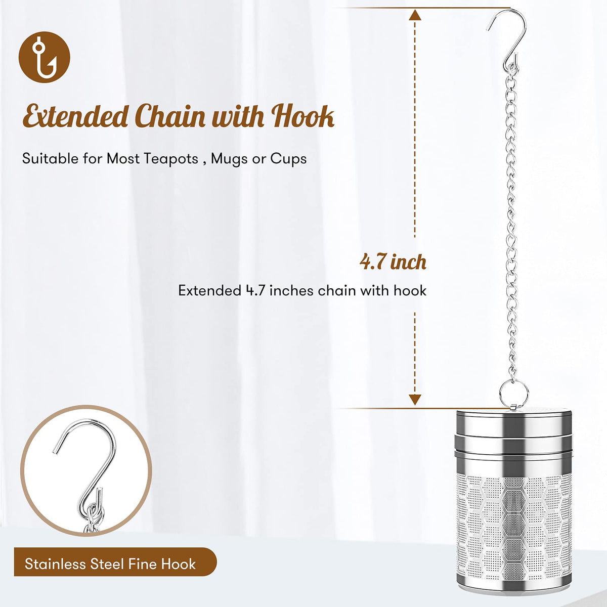 Threaded connection keeps infuser easy to open and securely sealed.