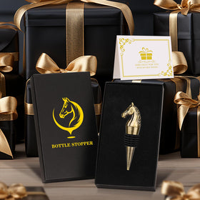 LULLEA bronze horse head wine stopper in gift box, ready for gifting.
