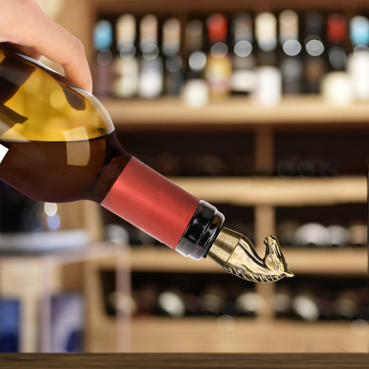 LULLEA stopper inserted into a wine bottle to preserve freshness.