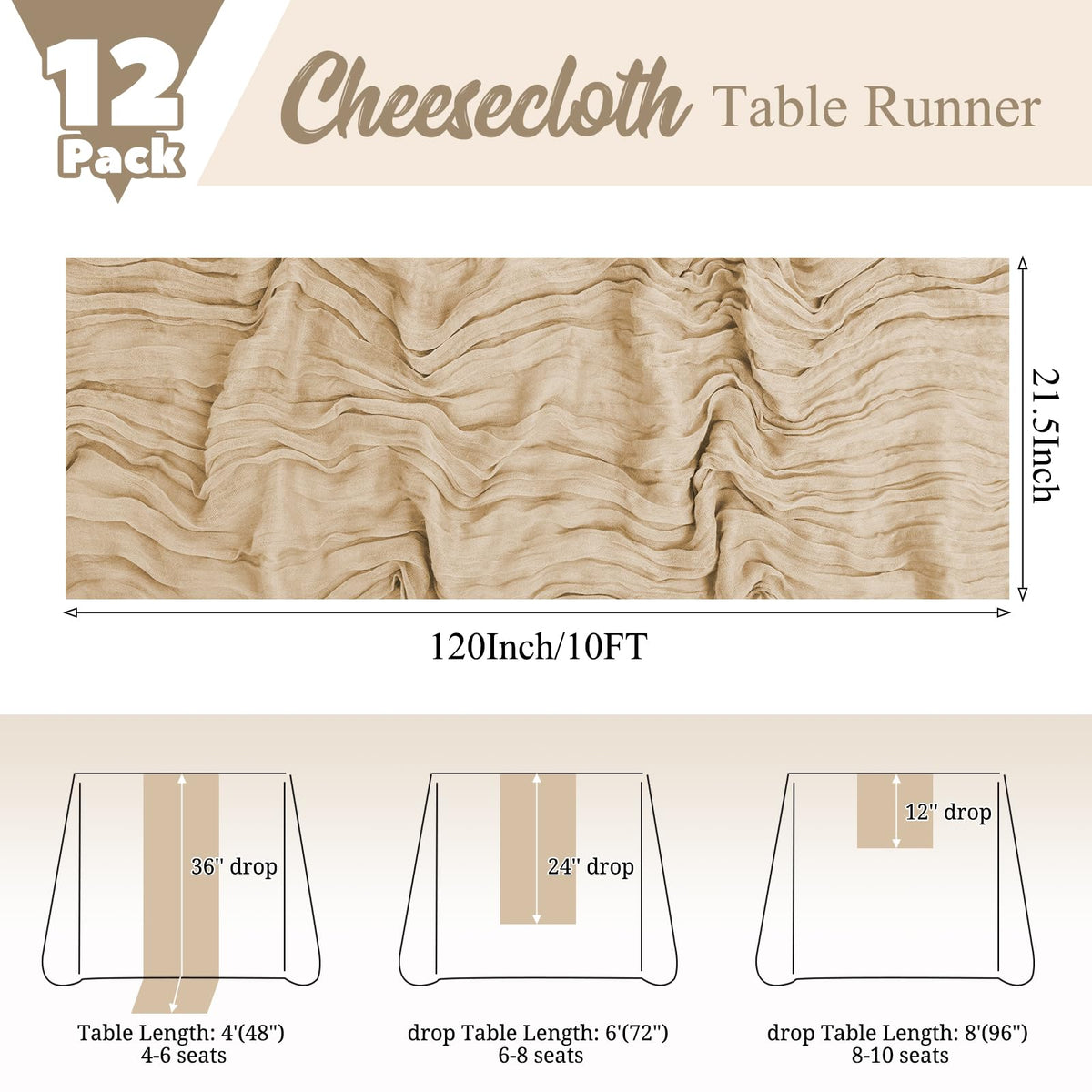 Lumaycens beige cheesecloth runner with wrinkle texture enhances decor.