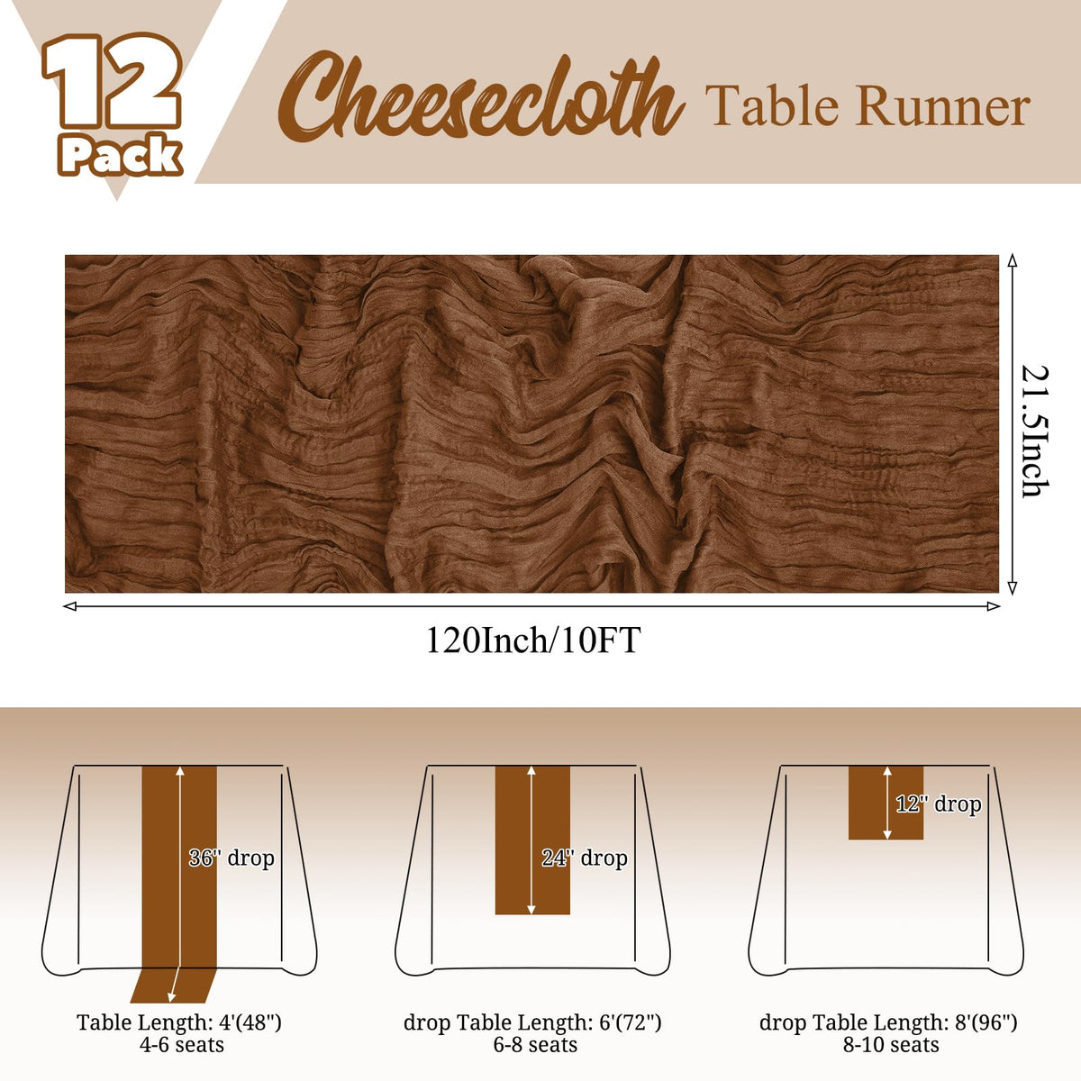 Lumaycens brown cheesecloth runner drape creates soft, romantic table lines.