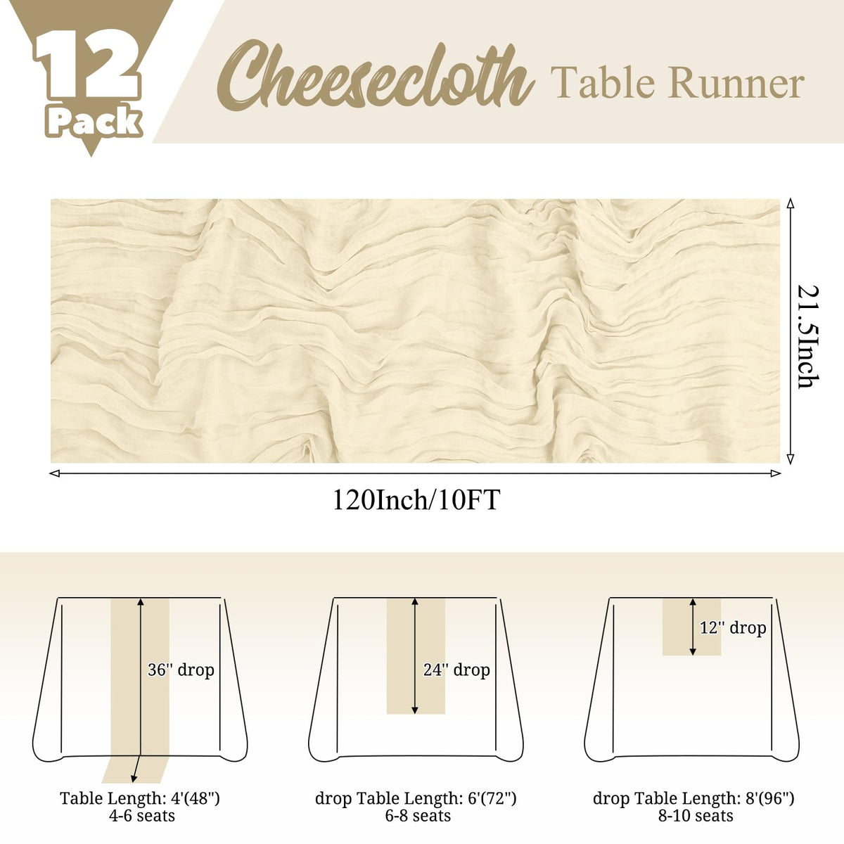 Lumaycens ivory cheesecloth table runner close-up showing wrinkle texture and drape