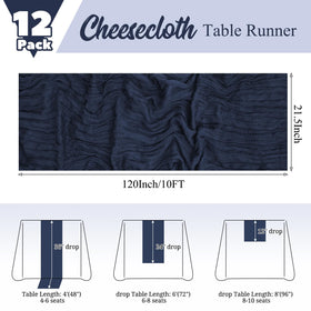 Lumaycens navy blue gauze table runner creates soft drape for ceremonies.