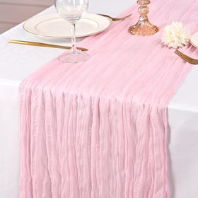 Lumaycens pink cheesecloth table runner 10ft drapes beautifully across tables
