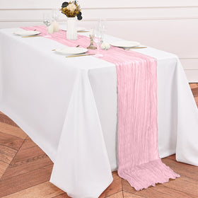 Lumaycens pink cheesecloth table runner baby shower decor adds gentle charm