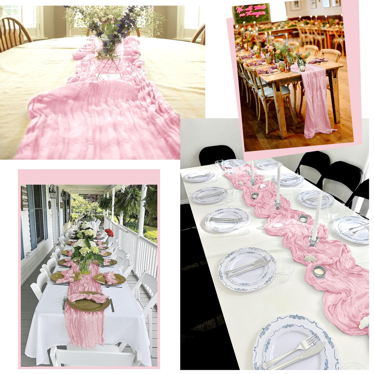 Lumaycens pink cheesecloth table runner dining-table setup complements rustic and modern tables