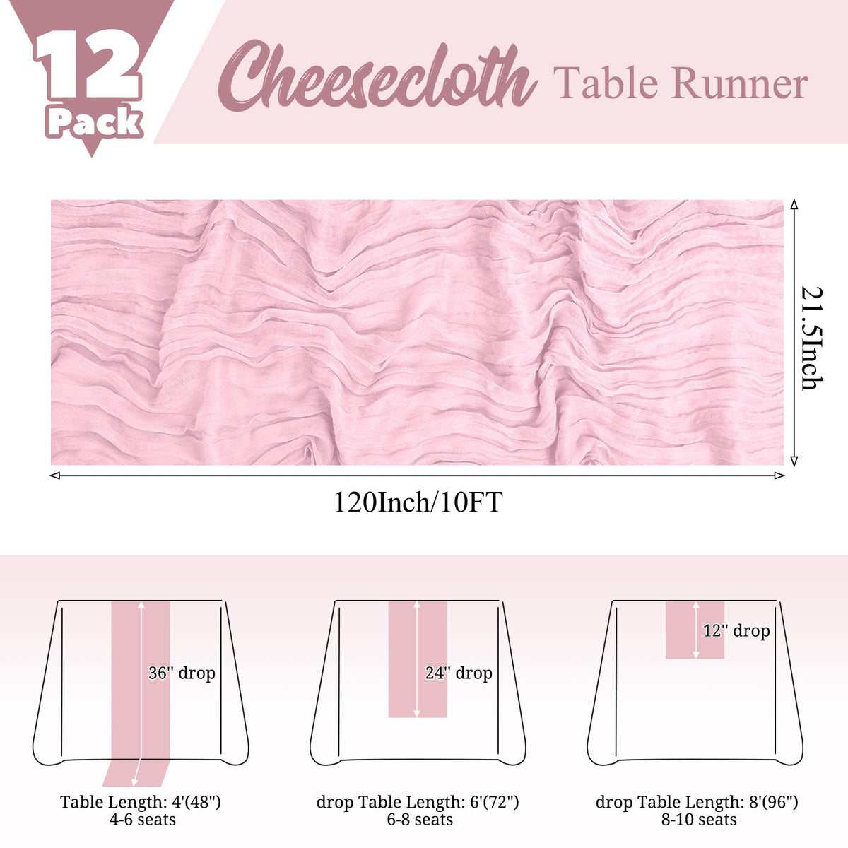 Lumaycens pink cheesecloth table runner closeup shows pleated texture for romantic decor