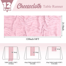 Lumaycens pink cheesecloth table runner closeup shows pleated texture for romantic decor