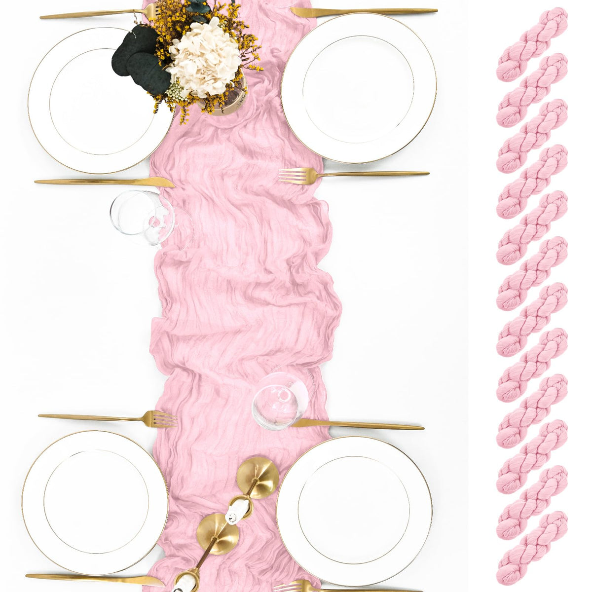 Lumaycens pink cheesecloth table runner care-friendly fabric easy to clean