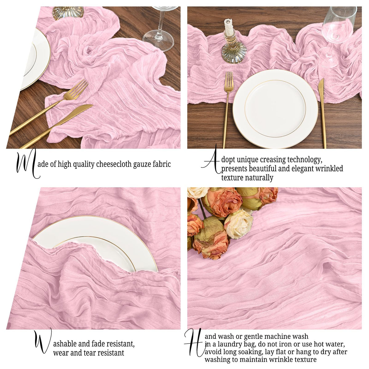 Lumaycens pink cheesecloth table runner wedding draped creates soft noble ambience
