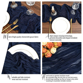 Lumaycens pleated-wrinkle-detail runner adds texture to centerpieces.