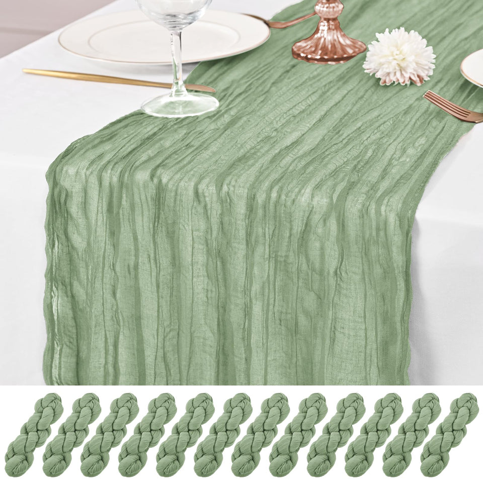 Lumaycens sage green cheesecloth table runner 12 pack 10 ft for elegant wedding draping