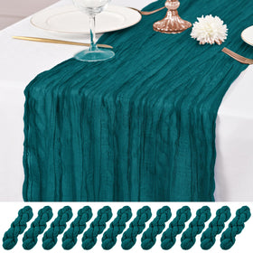 Lumaycens teal cheesecloth table runner in 10ft length for elegant wedding tables.
