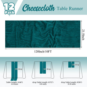 Lumaycens teal cheesecloth table runner draped across a long banquet table.
