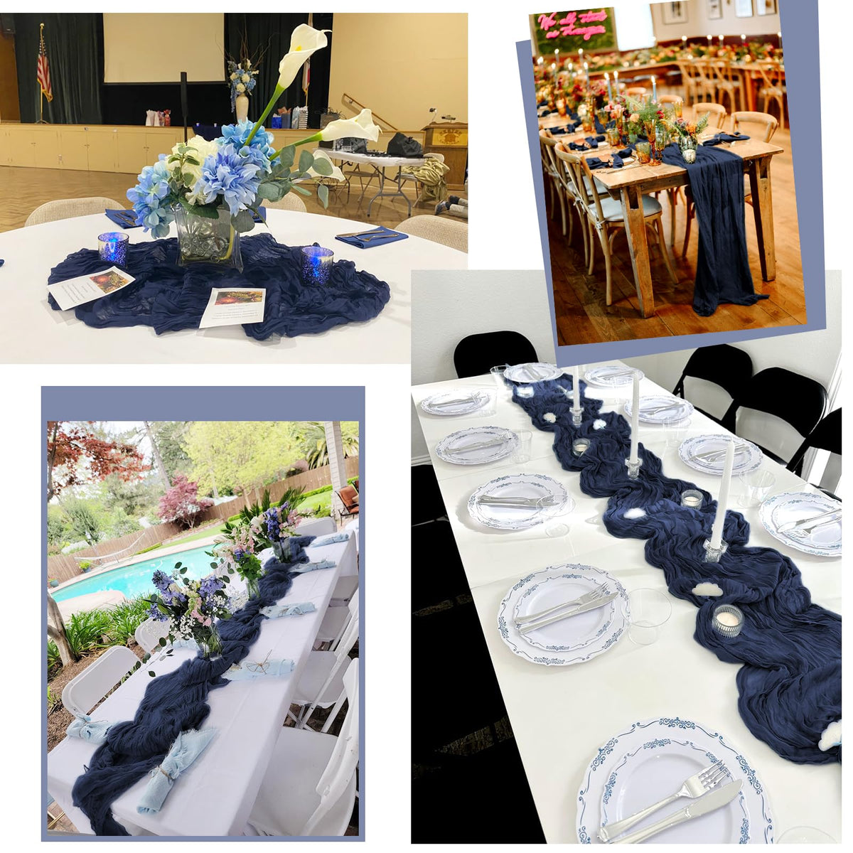 Lumaycens wedding-table decor navy-runner suits round or rectangle tables.