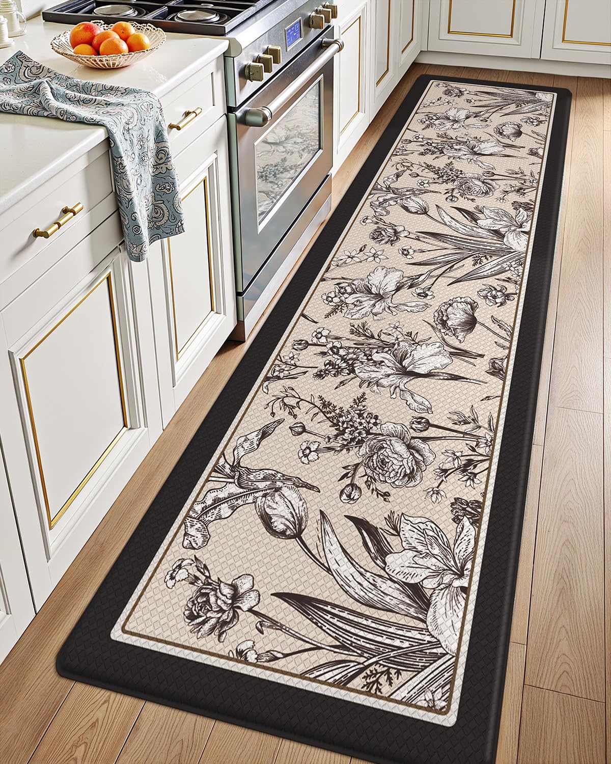 LUMI anti-fatigue kitchen mat with memory foam core provides soft cushioning underfoot