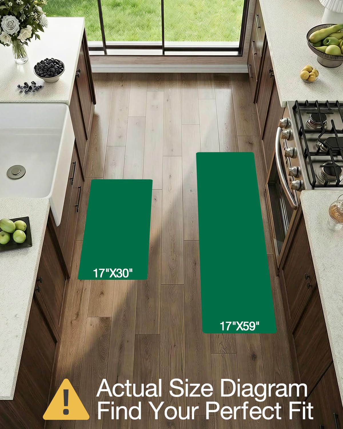 LUMI anti-fatigue kitchen mat with non-slip backing on tile floors