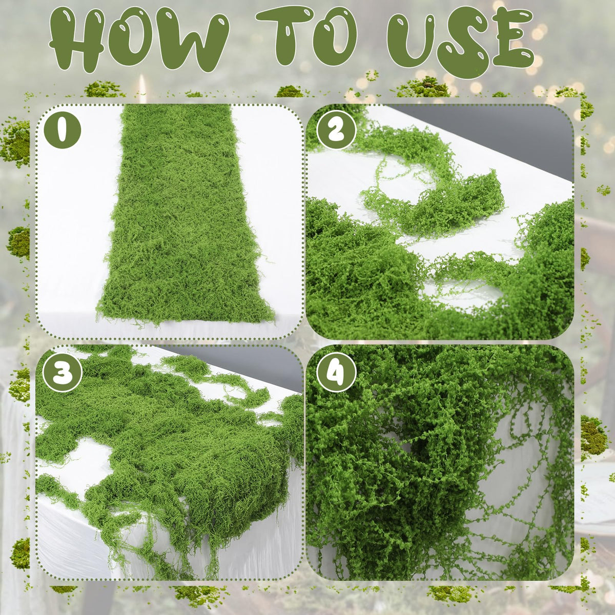 Lumina Garden wedding dining decoration moss runner enhances natural elegance.