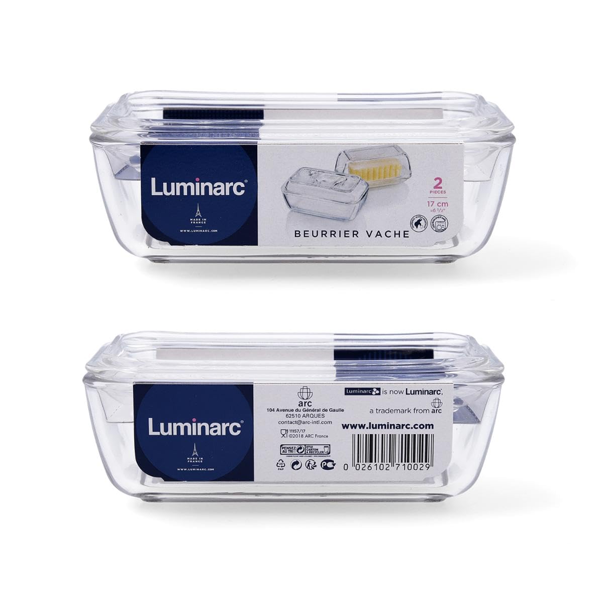 Luminarc butter dish on a breakfast table ready for serving.