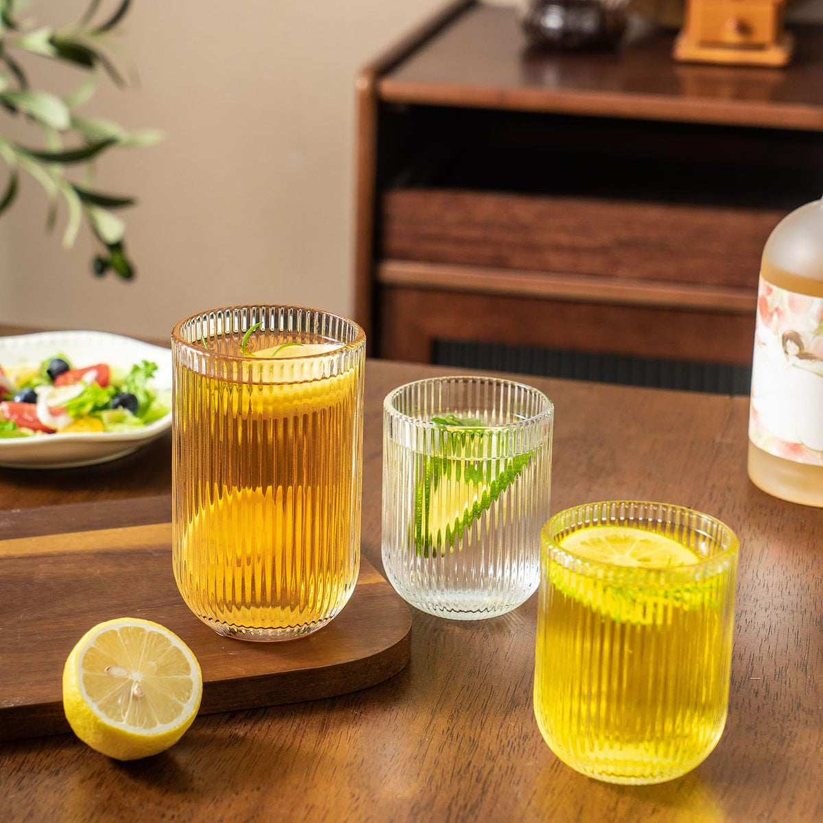 Lumkit dishwasher-safe, lead-free glasses for easy care.