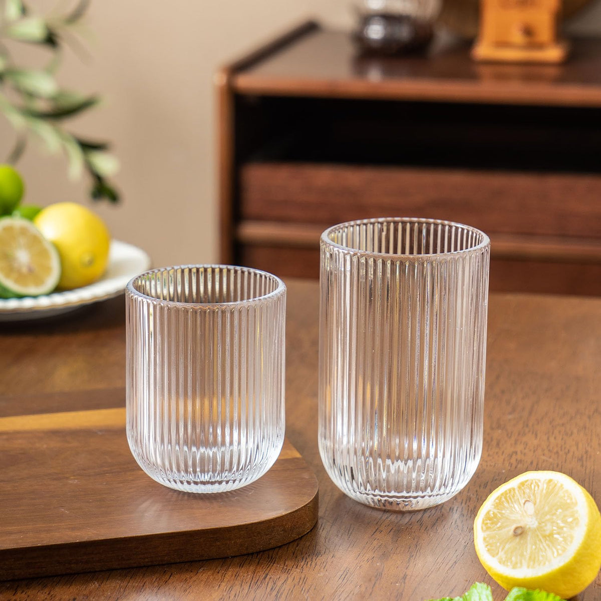 Lumkit ribbed glasses 10oz arch bottom perfect for everyday pours.