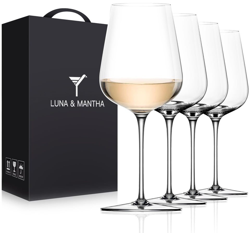 Luna and Mantha white wine glasses set 4 hand blown elevating table aesthetics