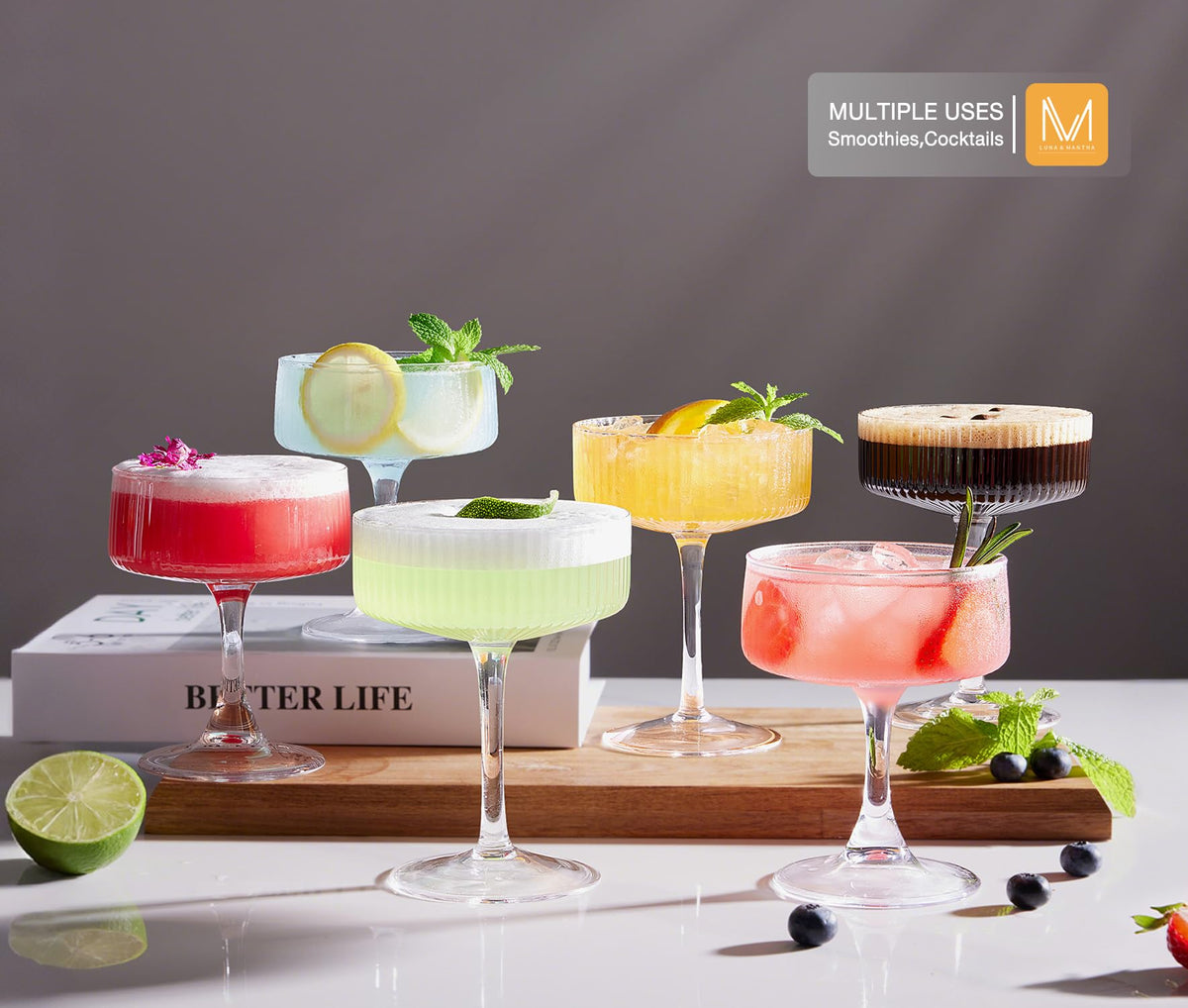 LUNA & MANTHA comfortable grip coupe glasses for daily entertaining