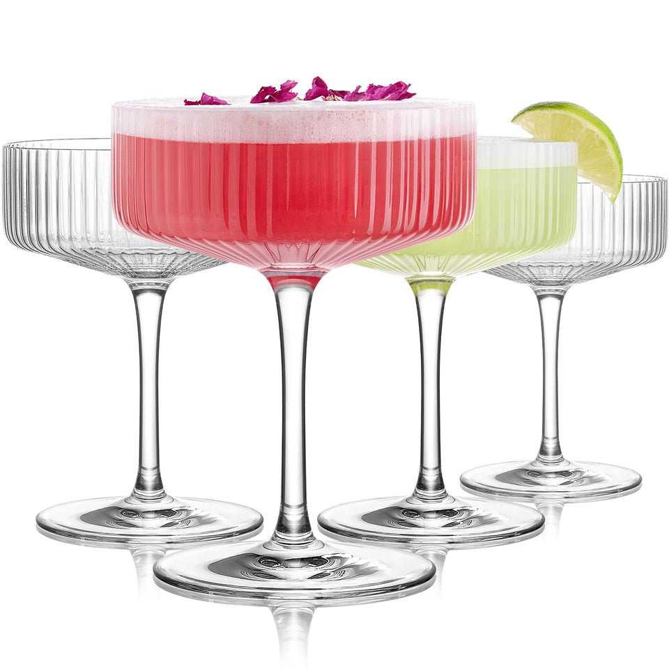 LUNA & MANTHA coupe glasses with vintage ribbed design for elegant cocktail service