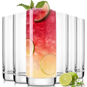 Luna & Manta crystal-clear highball glasses display drinks with 13oz capacity.