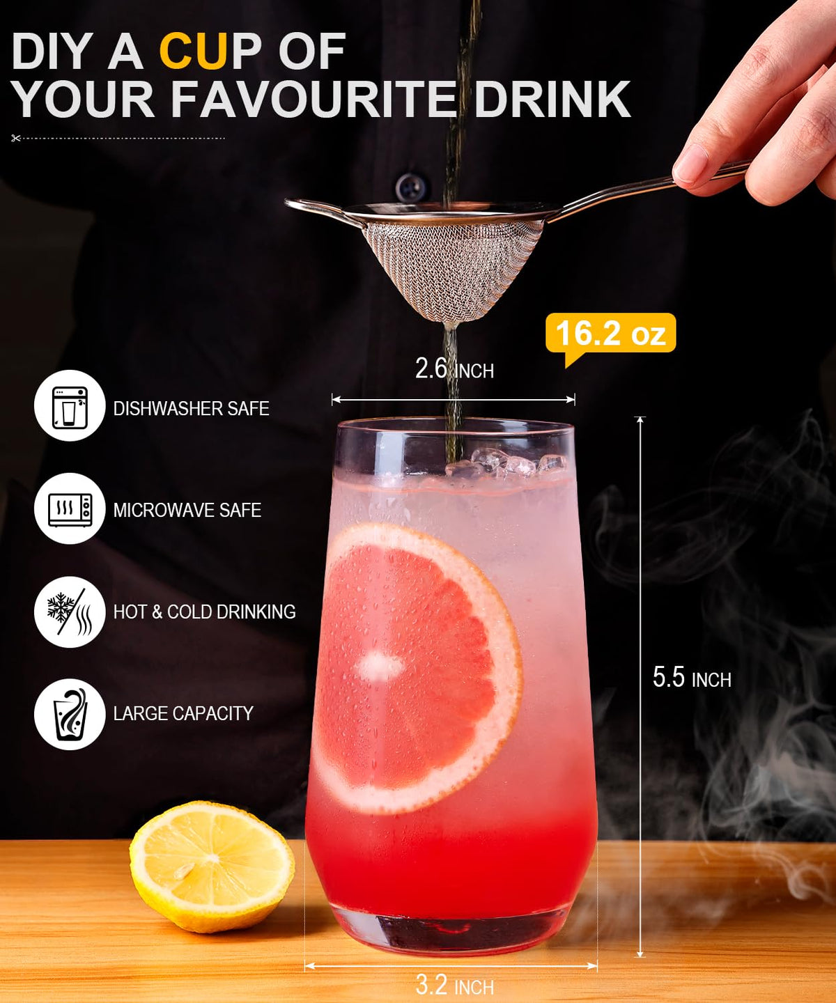 Luna Manta crystal-clear highball glass close-up highlighting delicate clarity.
