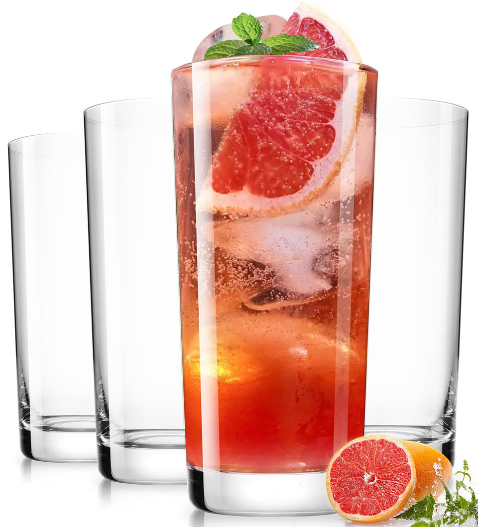 LUNA & MANTA highball glass 16oz set4 showcases sturdy, stylish cocktail and water service.