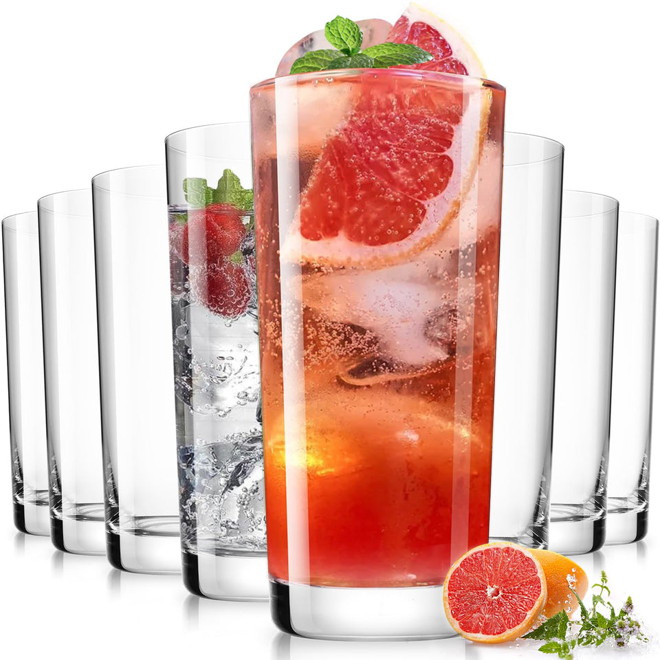 Luna Manta highball glasses set of 8 with crystal clarity for elegant cocktails.