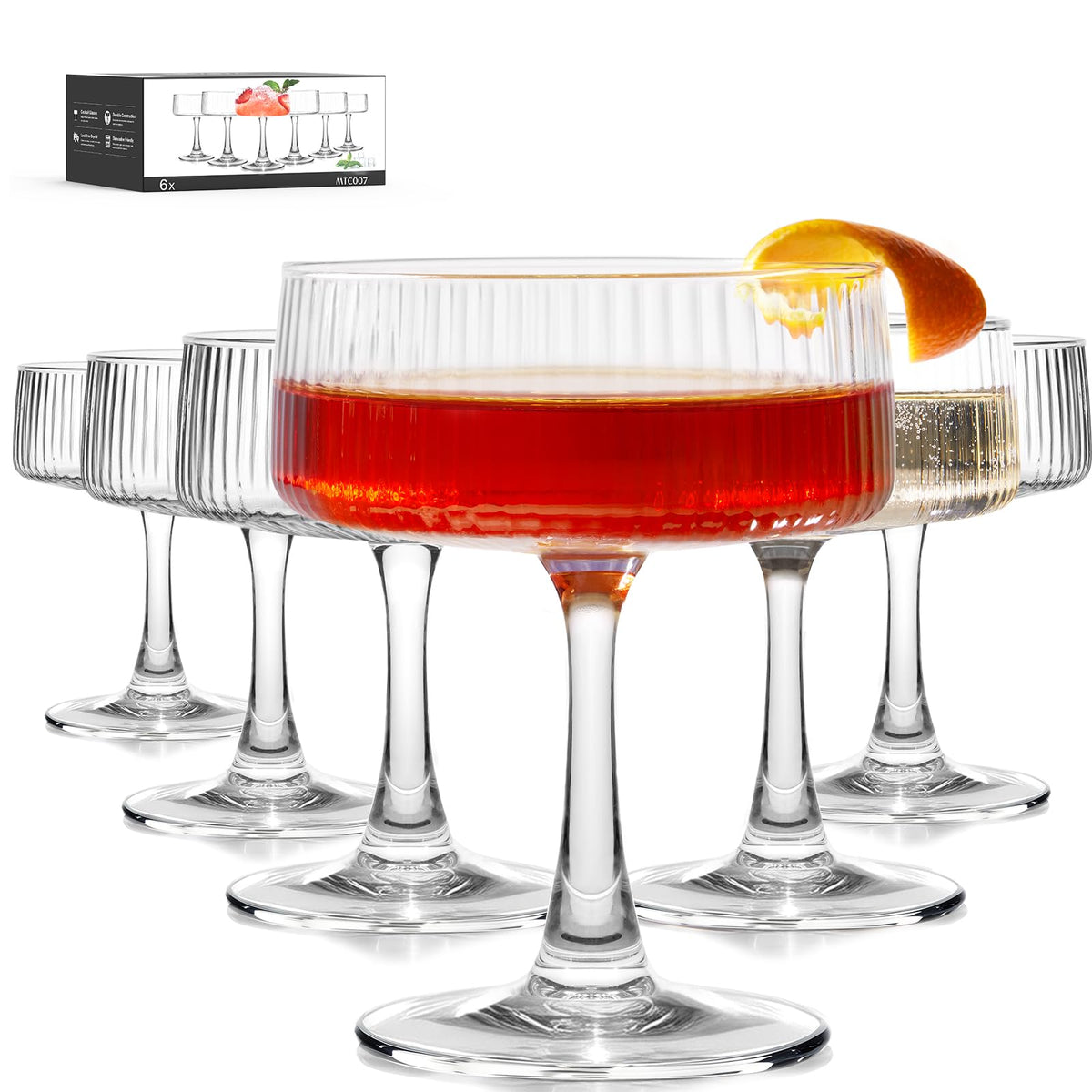 Luna-Manta 6-piece Martini Glasses in 10oz offer elegant cocktails and desserts.