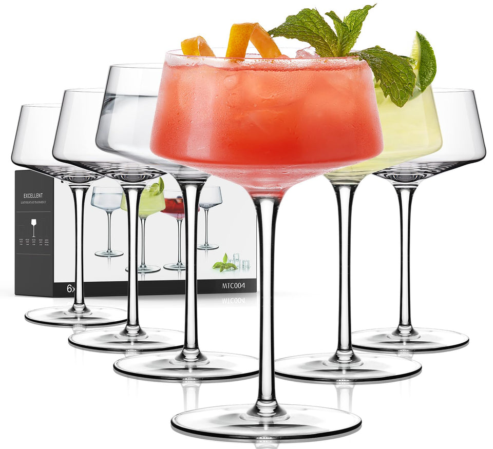 Luna & Mantha martini glasses 8oz with crystal-clear coupe for elegant entertaining.