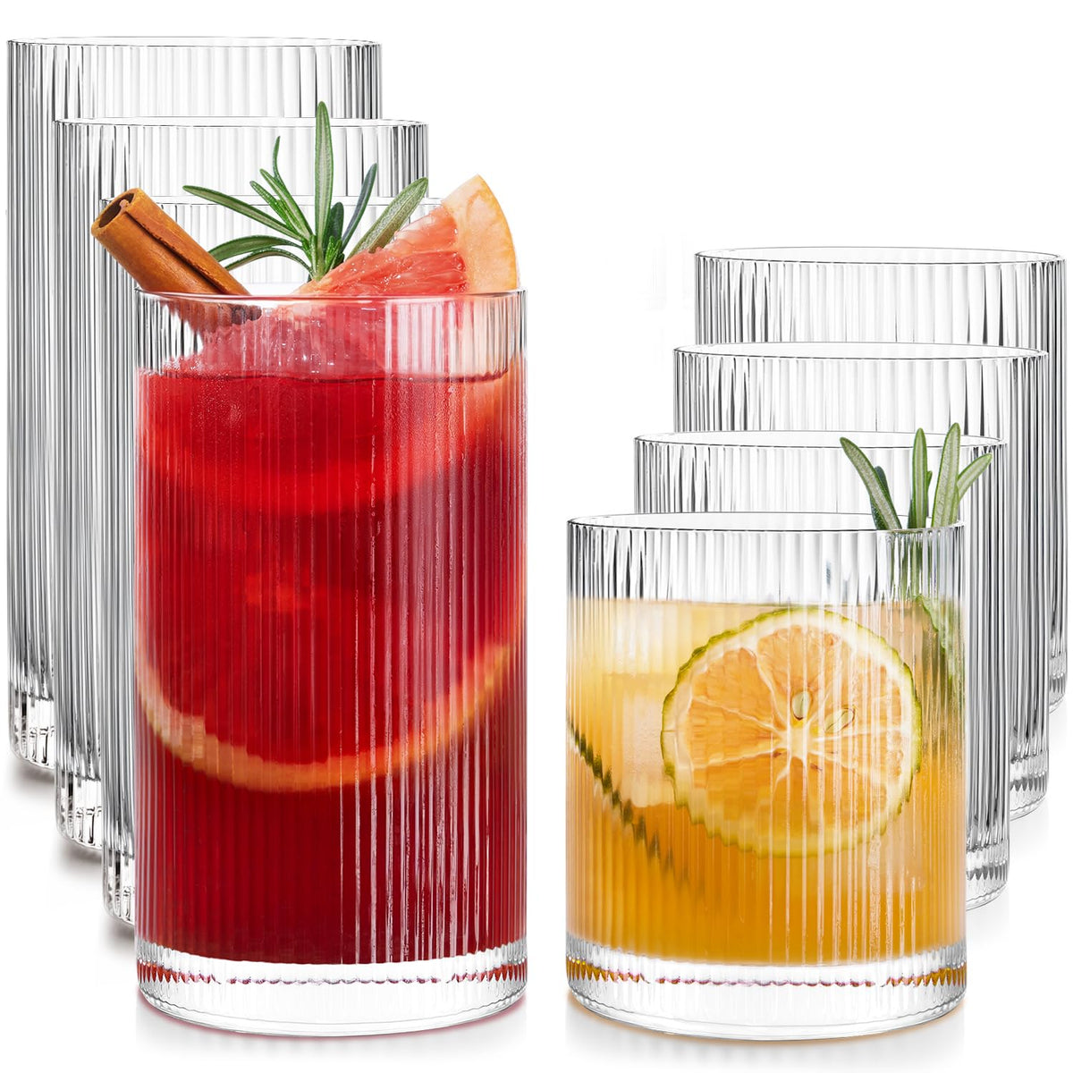 LUNA & MANTHA ribbed highball 17oz, durable and lead-free for everyday entertaining.
