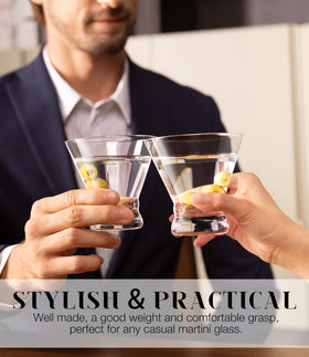 LUNA & MANTHA 8-ounce stemless glass ideal for martinis and cosmopolitans.