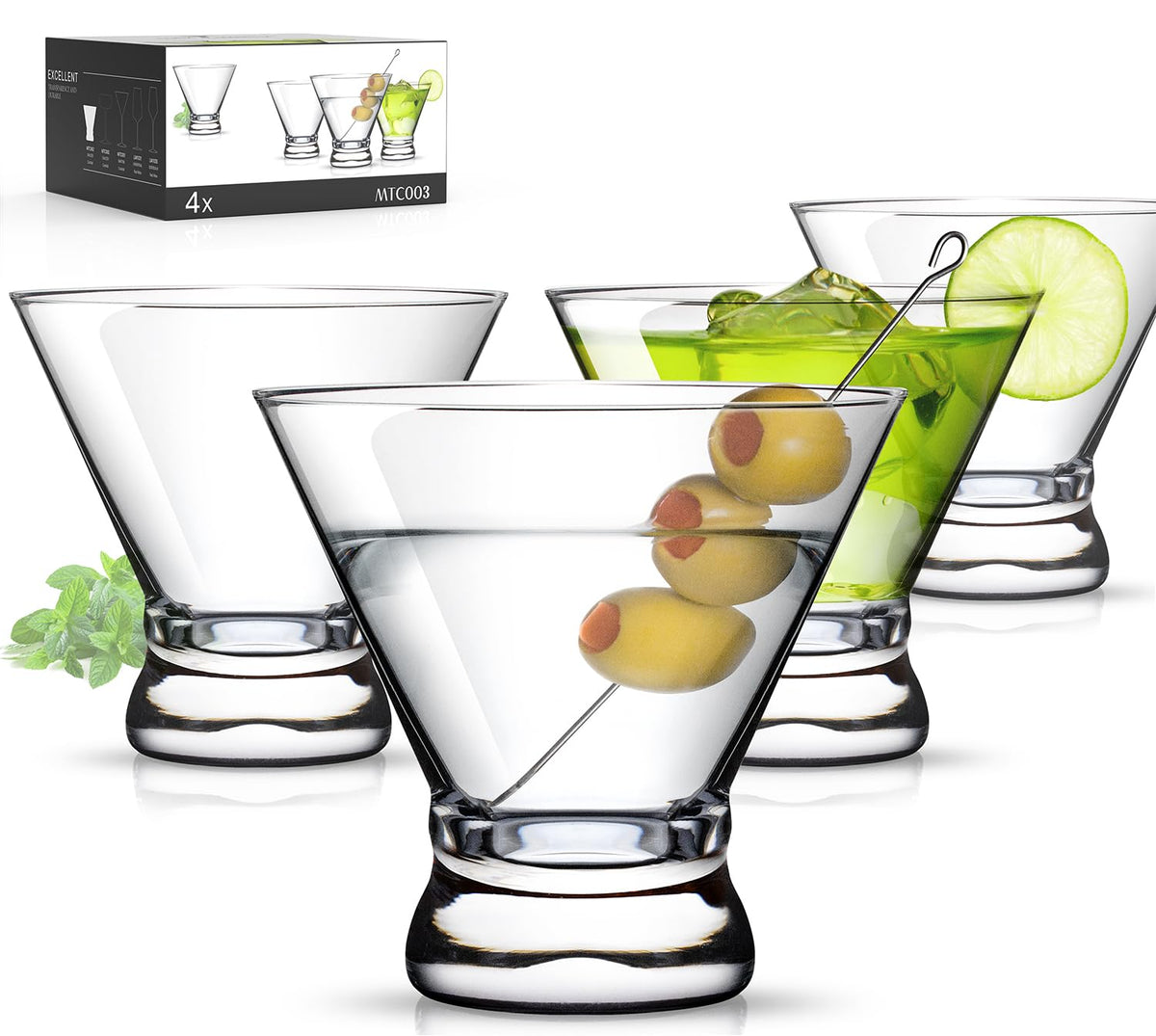 LUNA & MANTHA stemless martini glass with a sturdy base for stable serving.
