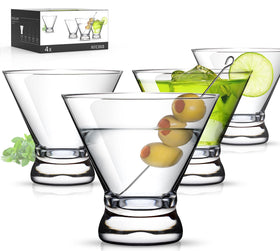 LUNA & MANTHA stemless martini glass with a sturdy base for stable serving.