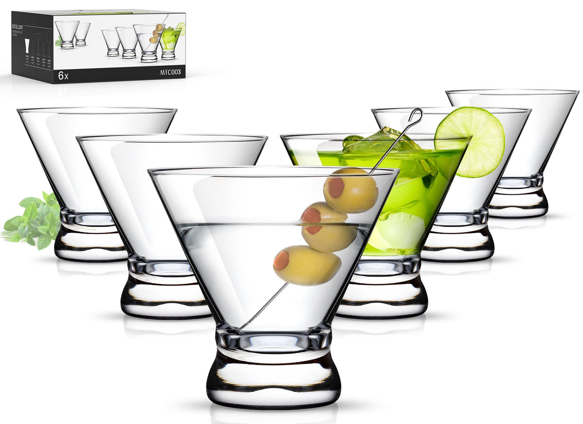 LUNA & MANTHA stemless martini glass with sturdy base for steady service.