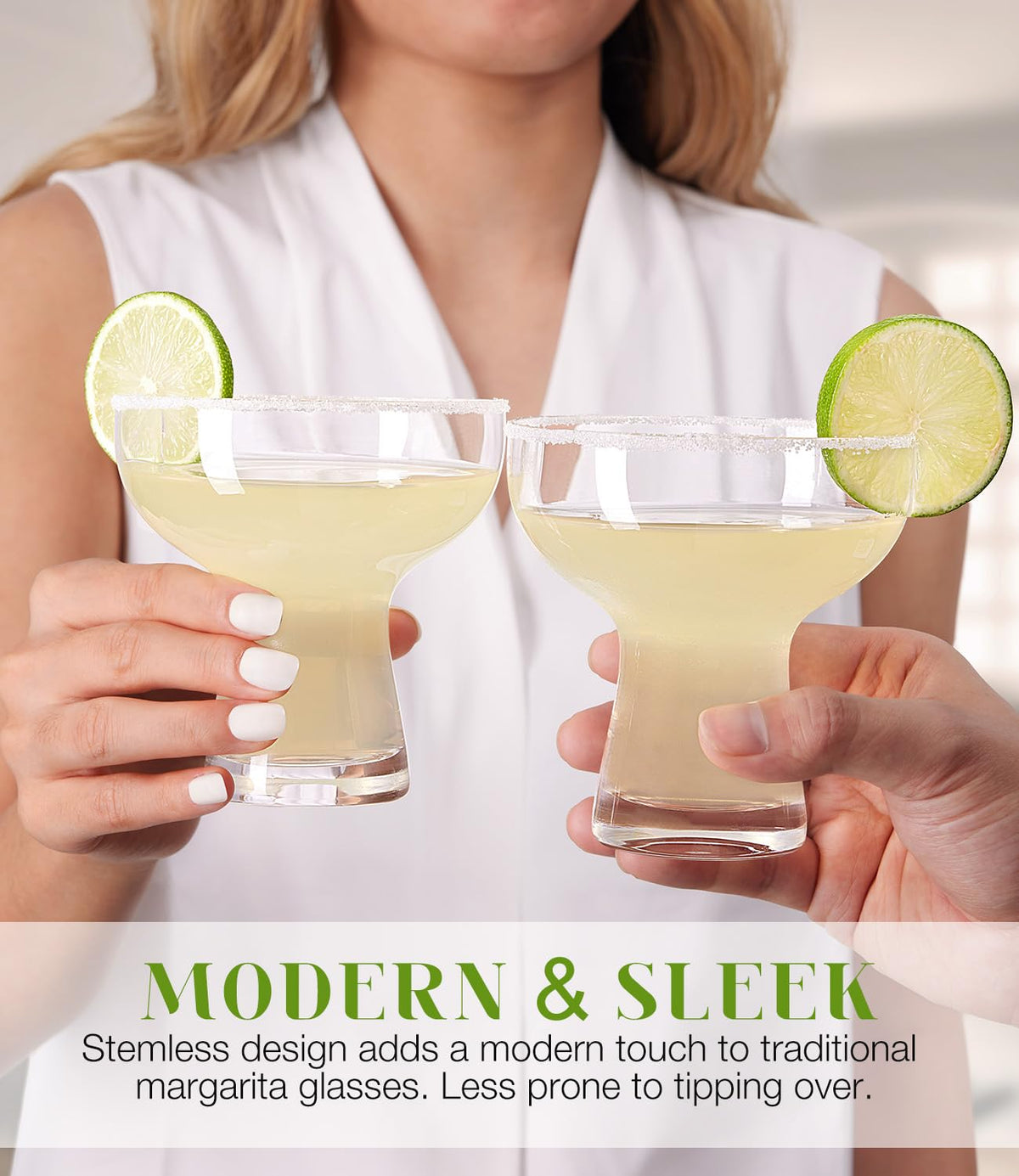 Luna Manta bowed upper rim margarita glass enhances garnish and presentation