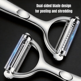 LunaThreads 2-in-1 peeler with straight blade, clean peels with minimal flesh loss.