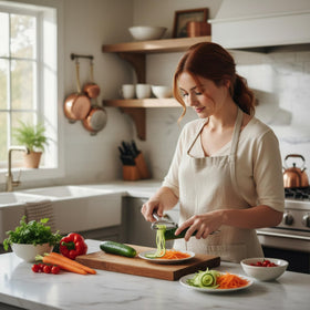 LunaThreads carrot peeler slicing action delivers precise, even prep.
