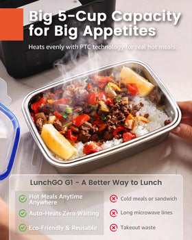 Five-cup capacity accommodates a full daily meal in a compact unit.