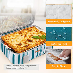 LUNCIA casserole carrier exterior pocket: stores utensils and napkins within reach